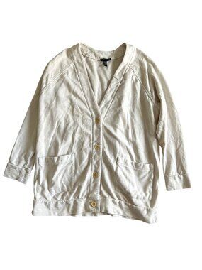 Eileen Fisher Women's Sz M Organic Cotton Beige Cardigan Sweater With Pockets